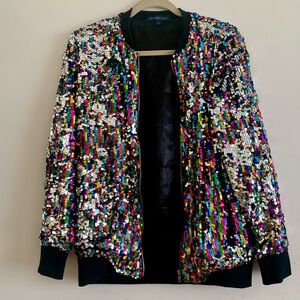 Rainbow Sequin Bomber Jacket